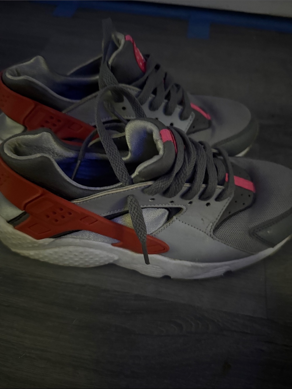 Women’s hurache Grey and Pink Athletic Sneakers with Red Accent